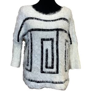 Forever 21 Contemporary Small Fuzzy Geometric Black White Pullover Sweater